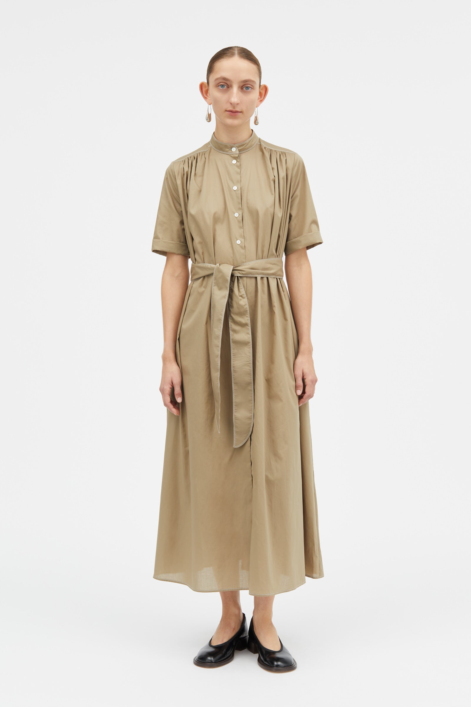Mark Kenly Domino Tan Damy Sheer Cotton Dresses KHAKI
