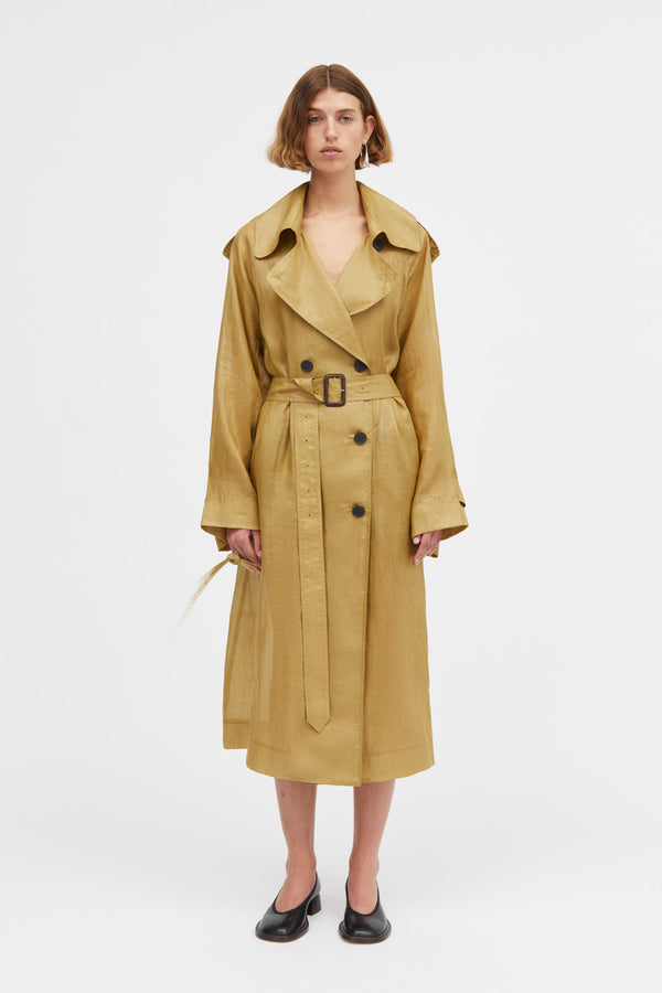 Mark Kenly Domino Tan Cici Light Ramie Coats GOLD OLIVE