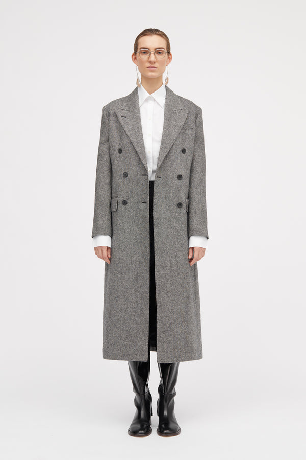 Mark Kenly Domino Tan Constance Contrast Wool Twill Coats BLACK/WHITE
