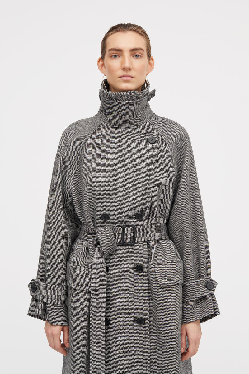 MKDT Studio Constancia Contrast Wool Twill Coats BLACK/WHITE