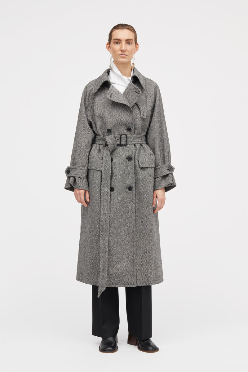 MKDT Studio Constancia Contrast Wool Twill Coats BLACK/WHITE