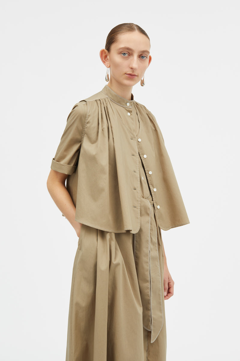 Mark Kenly Domino Tan Damy Sheer Cotton Dresses KHAKI