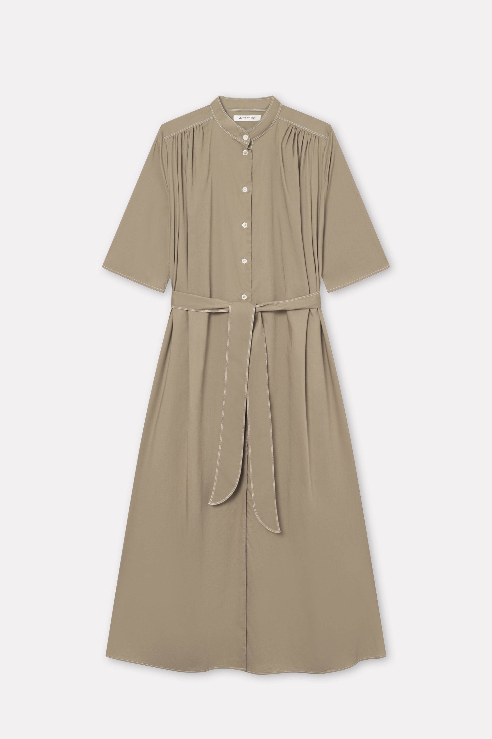Mark Kenly Domino Tan Damy Sheer Cotton Dresses KHAKI