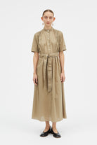 Mark Kenly Domino Tan Damy Sheer Cotton Dresses KHAKI