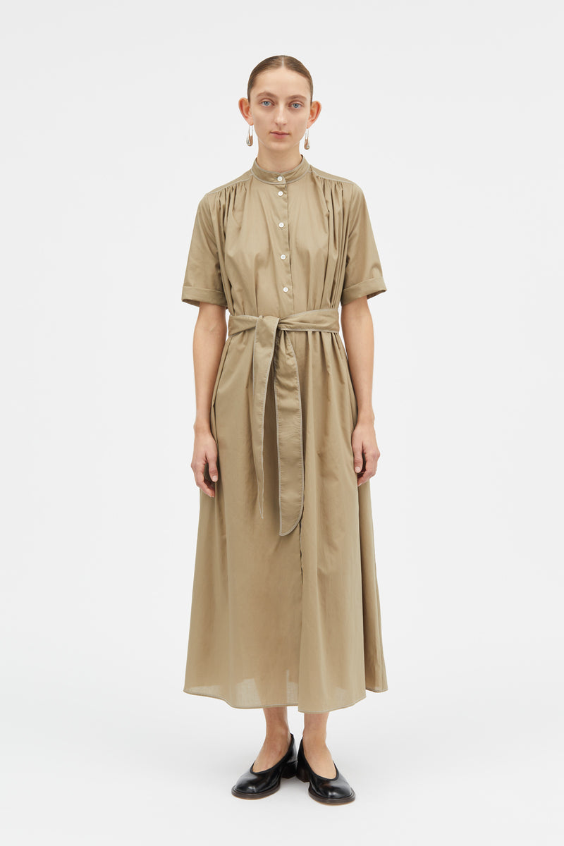 Mark Kenly Domino Tan Damy Sheer Cotton Dresses KHAKI