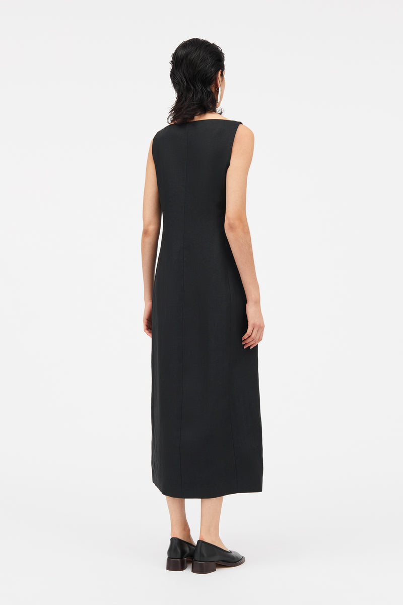 Mark Kenly Domino Tan Dasia Linen Herringbone Dresses BLACK