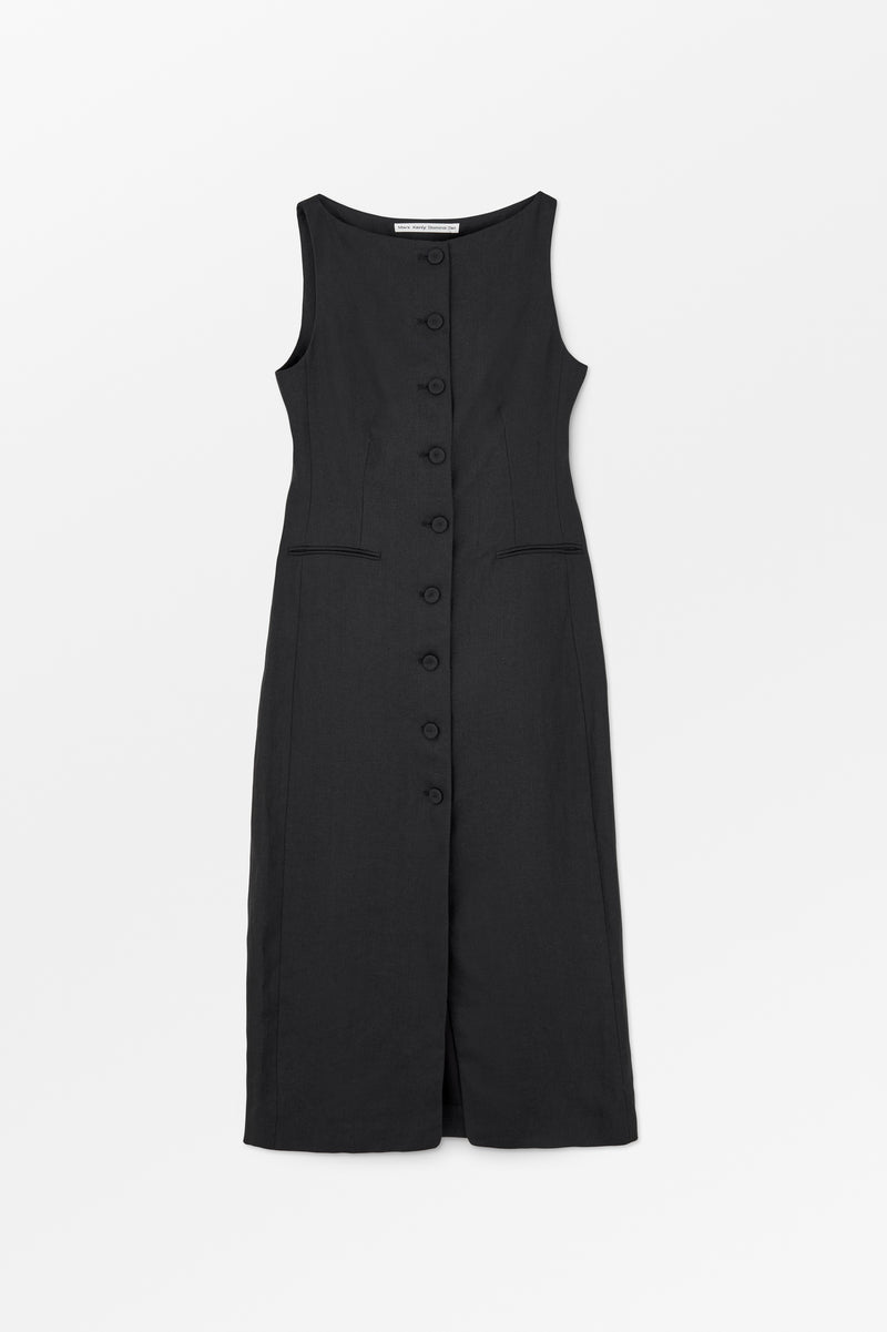 Mark Kenly Domino Tan Dasia Linen Herringbone Dresses BLACK