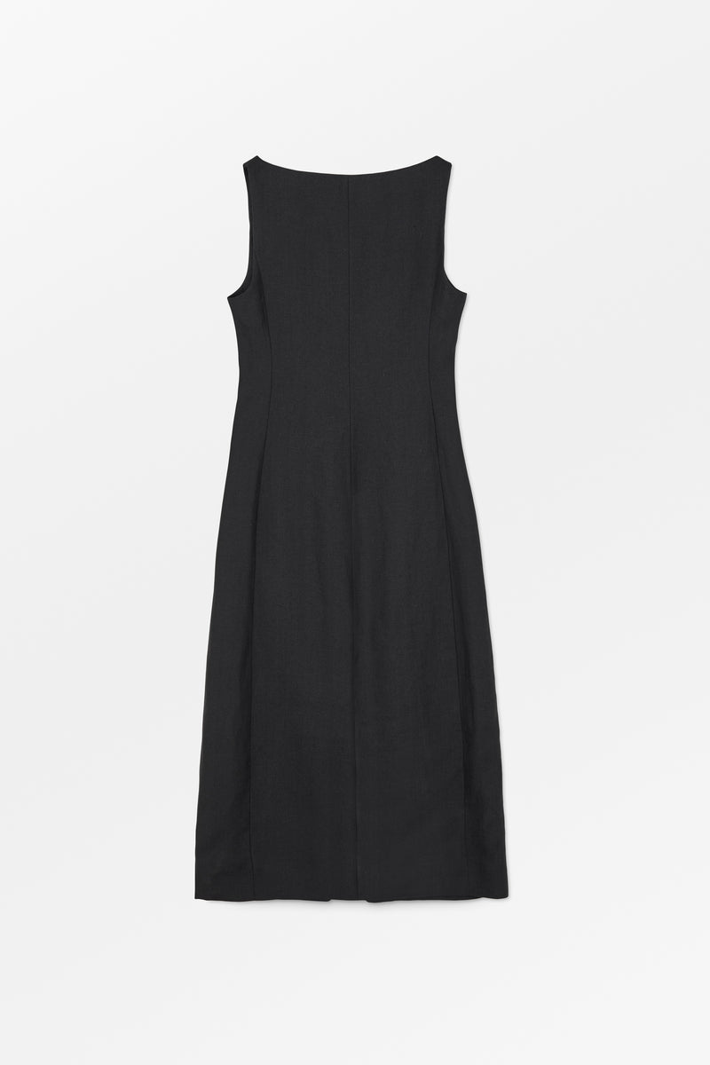 Mark Kenly Domino Tan Dasia Linen Herringbone Dresses BLACK