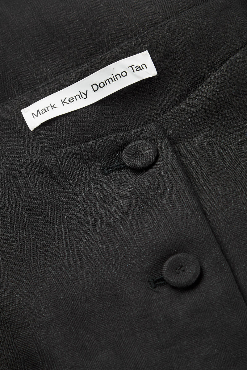 Mark Kenly Domino Tan Dasia Linen Herringbone Dresses BLACK