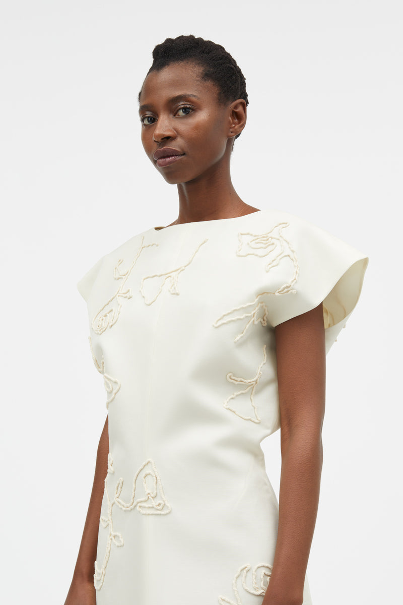 Mark Kenly Domino Tan Dina-atelier Silk Wool Twill Dresses IVORY