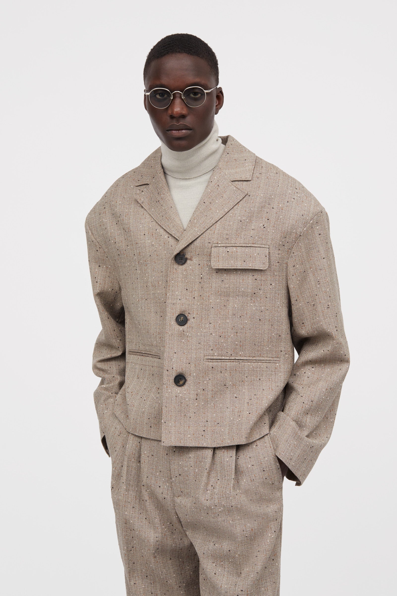 MKDT Studio Janus Speckled Thin Wool Jackets Brown Melange