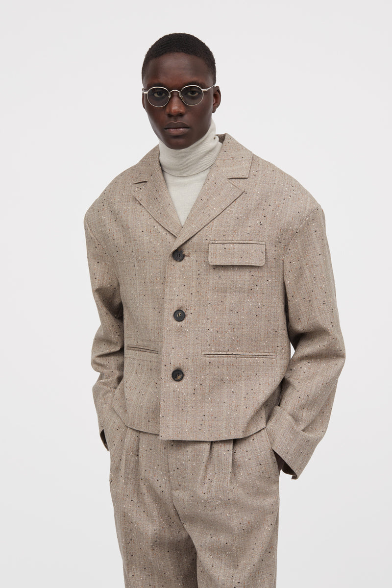 MKDT Studio Janus Speckled Thin Wool Jackets Brown Melange