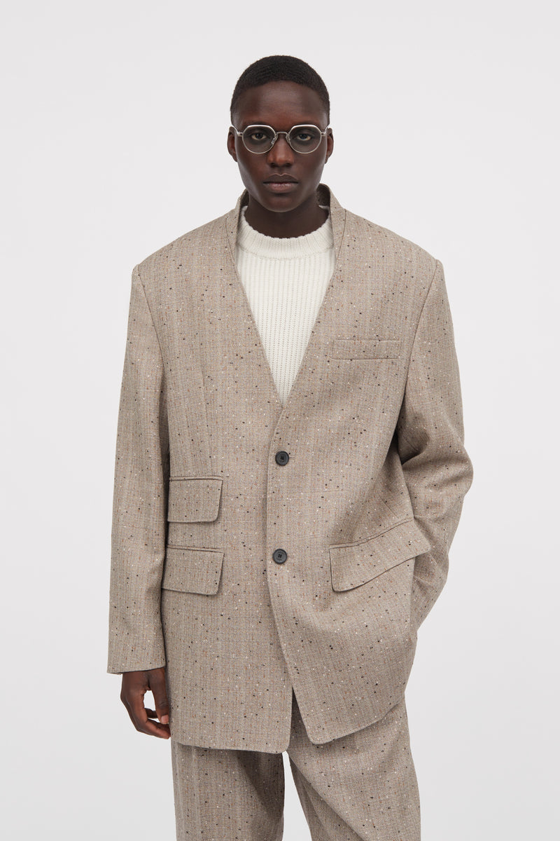 Mark Kenly Domino Tan Jens Speckled Thin Wool Jackets Brown Melange