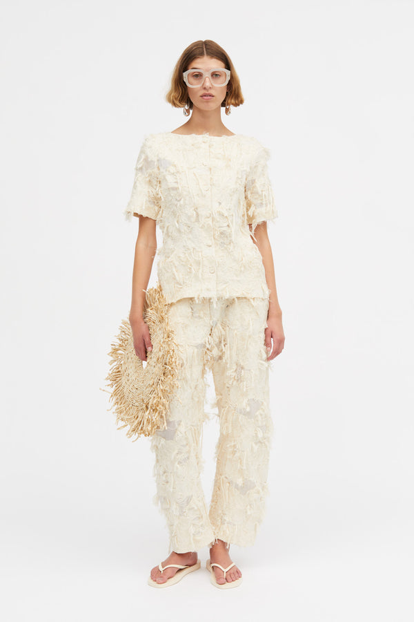 Mark Kenly Domino Tan Jihen-atelier Fringy Jacquard Jackets Creme