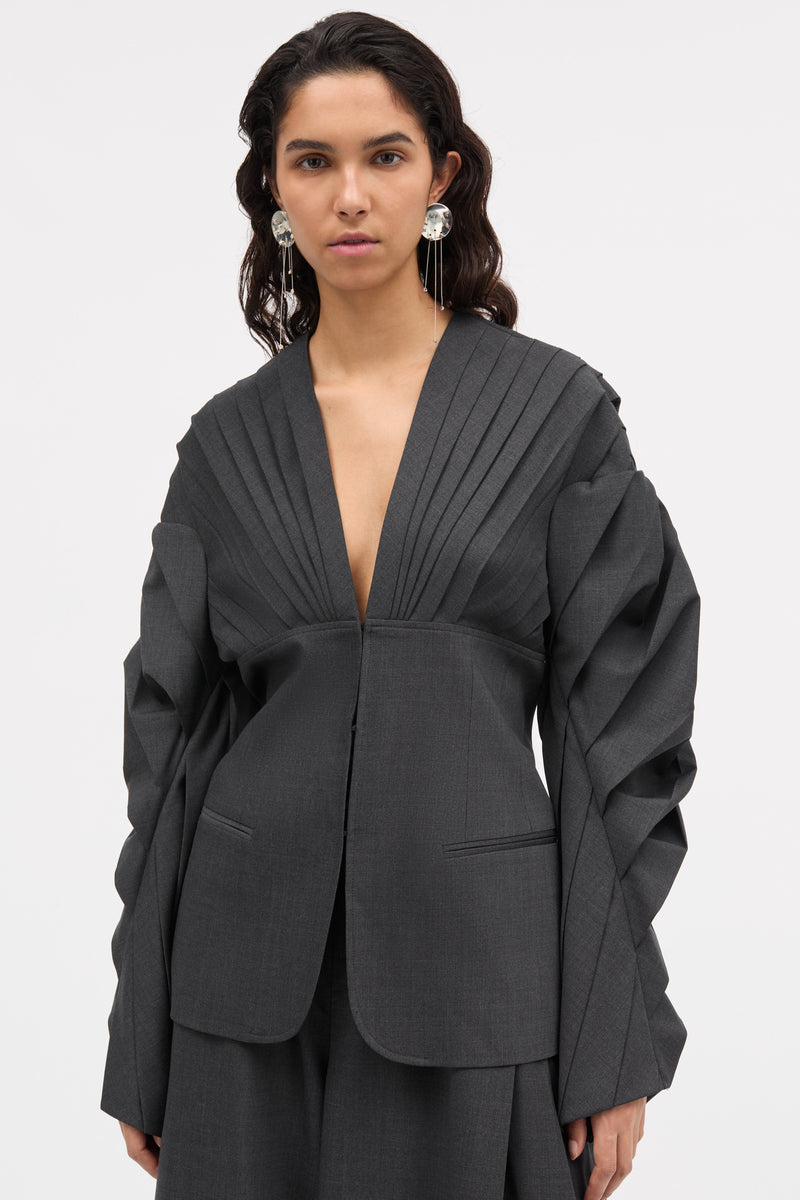 MKDT Studio Juno-atelier Thin Wool Melange Jackets DARK GREY MELANGE