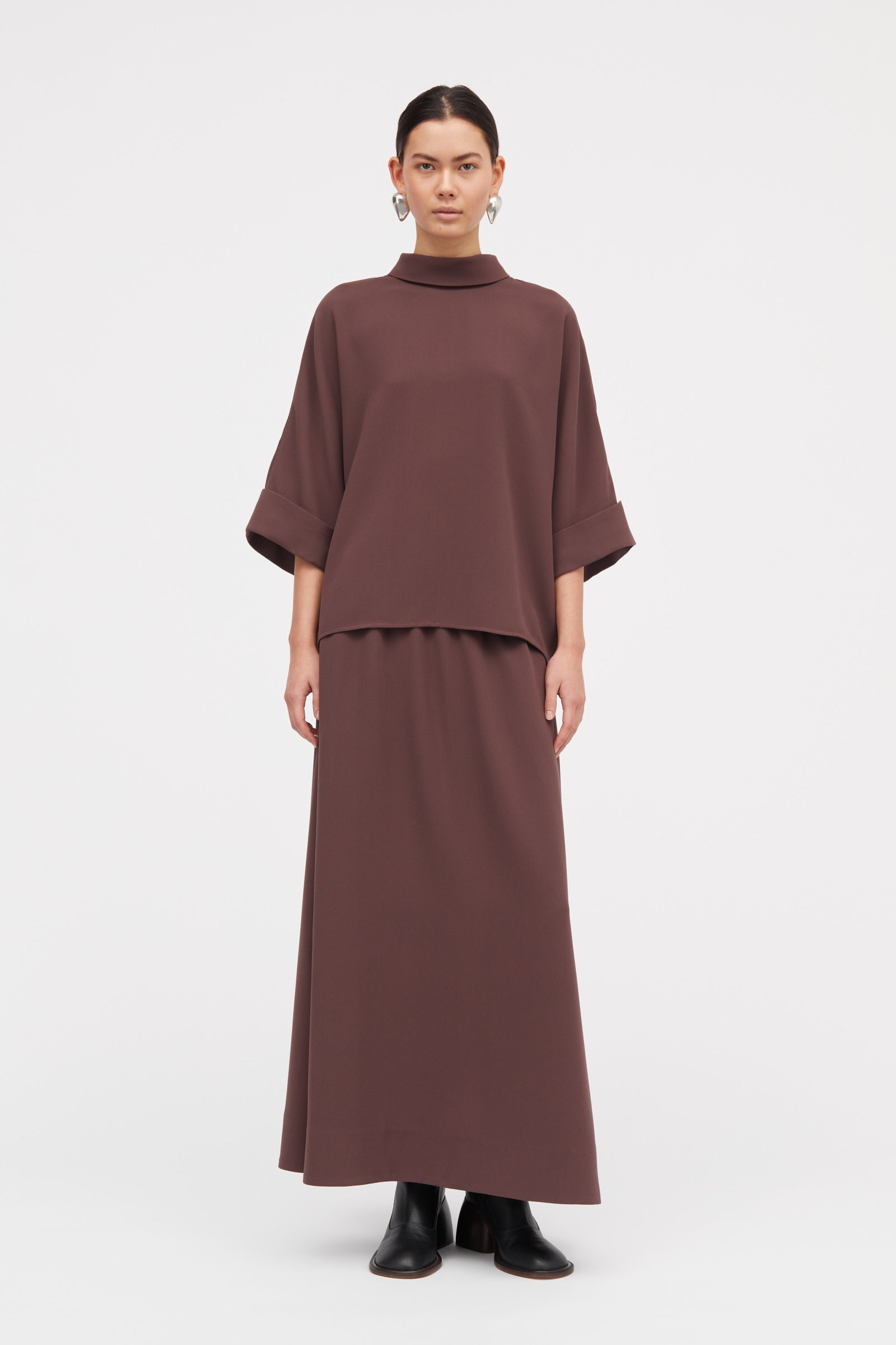 MKDT Studio Nasha Crepe Georgette Skirts BURGUNDY