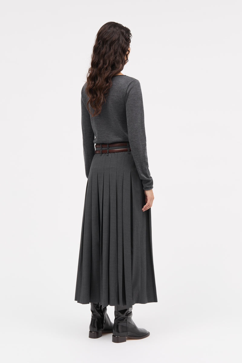 MKDT Studio Neris-atelier Thin Wool Melange Skirts DARK GREY MELANGE