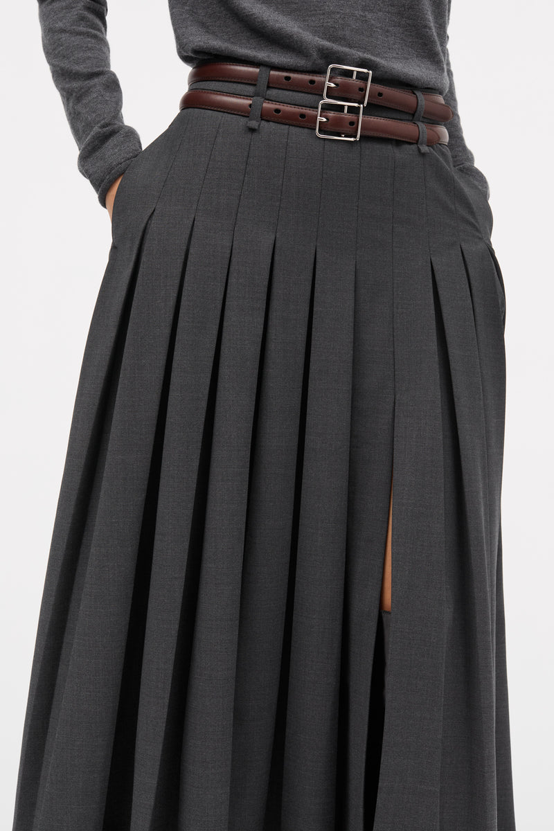 MKDT Studio Neris-atelier Thin Wool Melange Skirts DARK GREY MELANGE