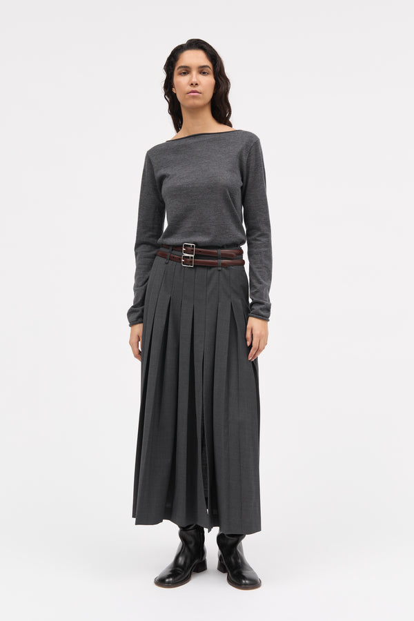 MKDT Studio Neris-atelier Thin Wool Melange Skirts DARK GREY MELANGE