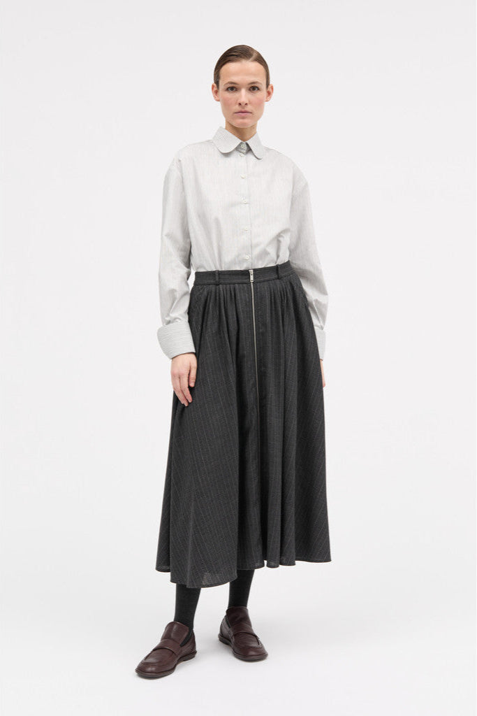 MKDT Studio Nosika Pinstripe Light Wool Skirts DARK GREY