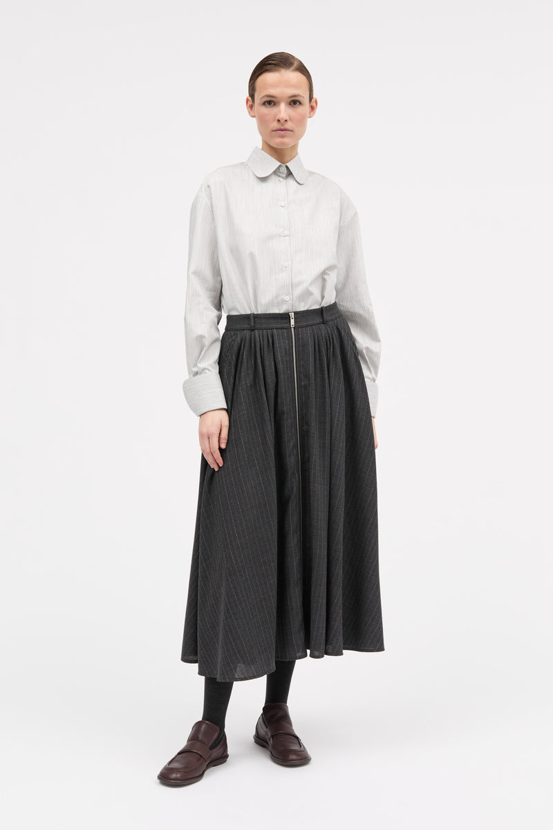MKDT Studio Nosika Pinstripe Light Wool Skirts DARK GREY