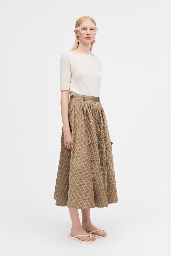 Mark Kenly Domino Tan Novo Stripe Silk Tech Skirts GOLDEN BROWN