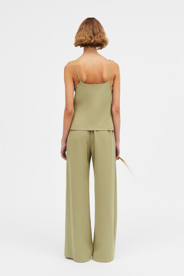 Mark Kenly Domino Tan Palmira Crepe Georgette Pants MATCHA