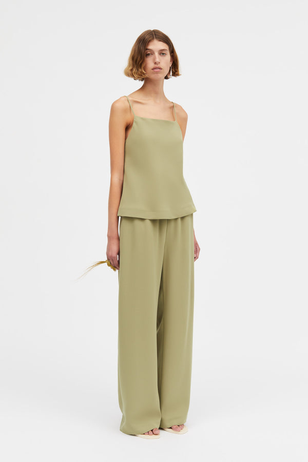 Mark Kenly Domino Tan Palmira Crepe Georgette Pants MATCHA