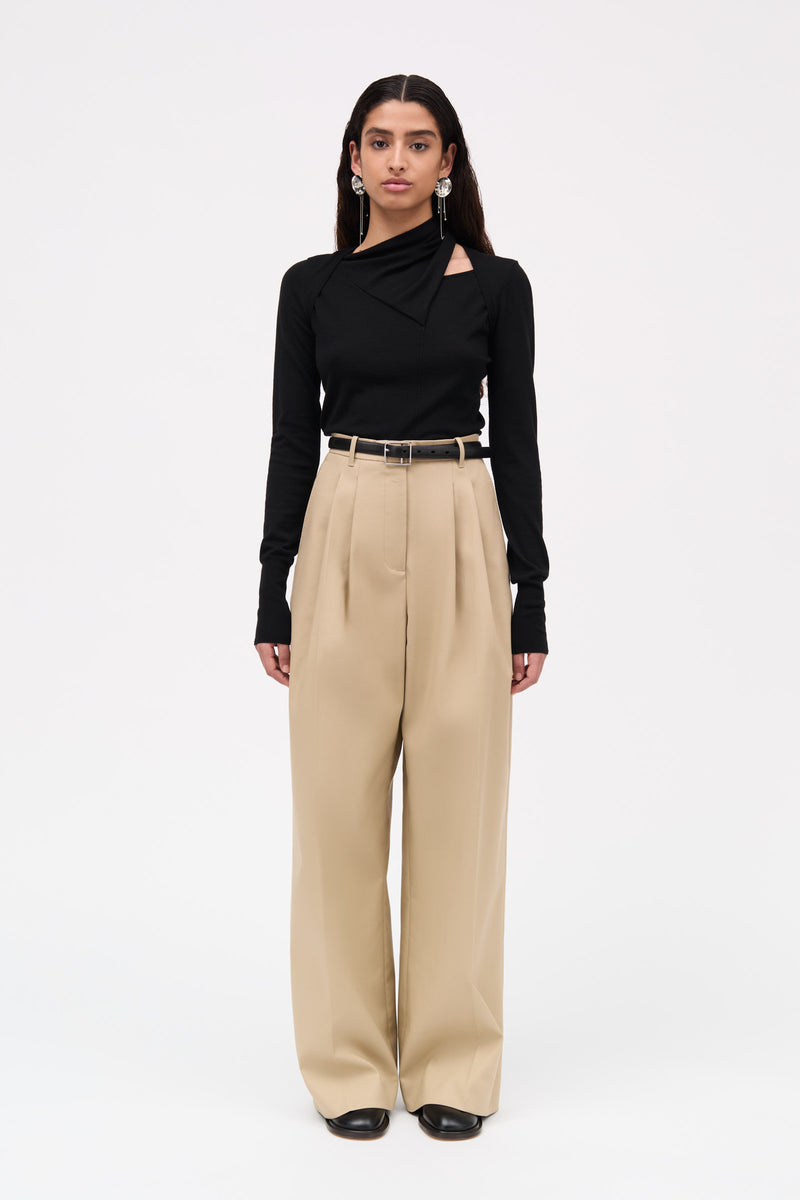 MKDT Studio Pemma Bonded Cotton Poly Pants BEIGE