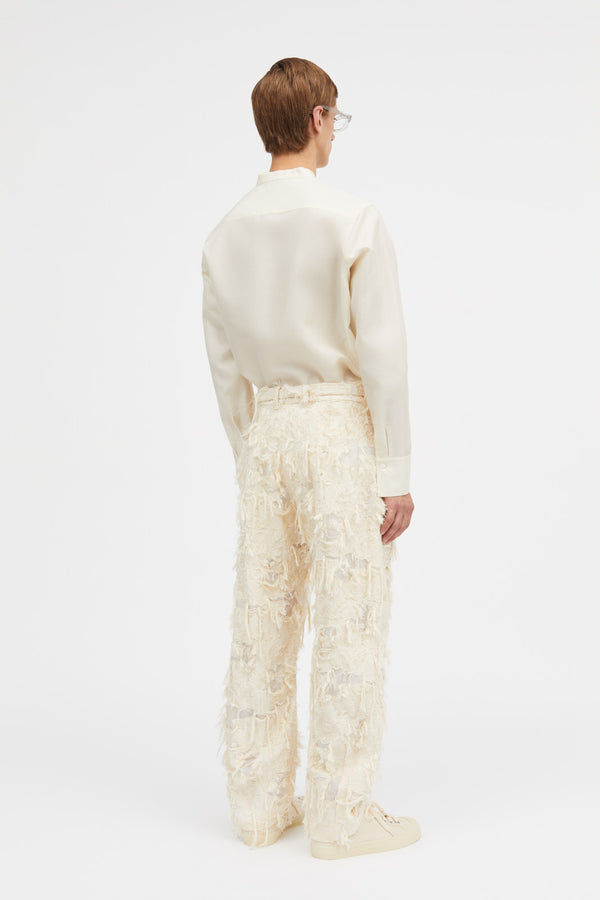 Mark Kenly Domino Tan Petri-atelier Fringy Jacquard Pants Creme