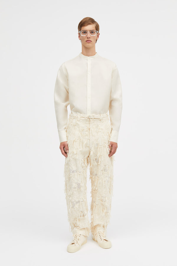Mark Kenly Domino Tan Petri-atelier Fringy Jacquard Pants Creme