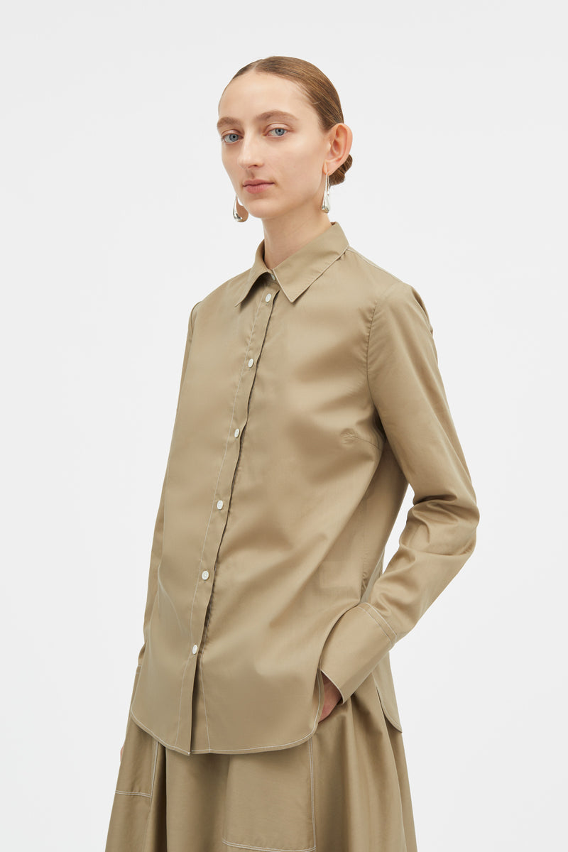 Mark Kenly Domino Tan Sadja Sheer Cotton Shirts KHAKI