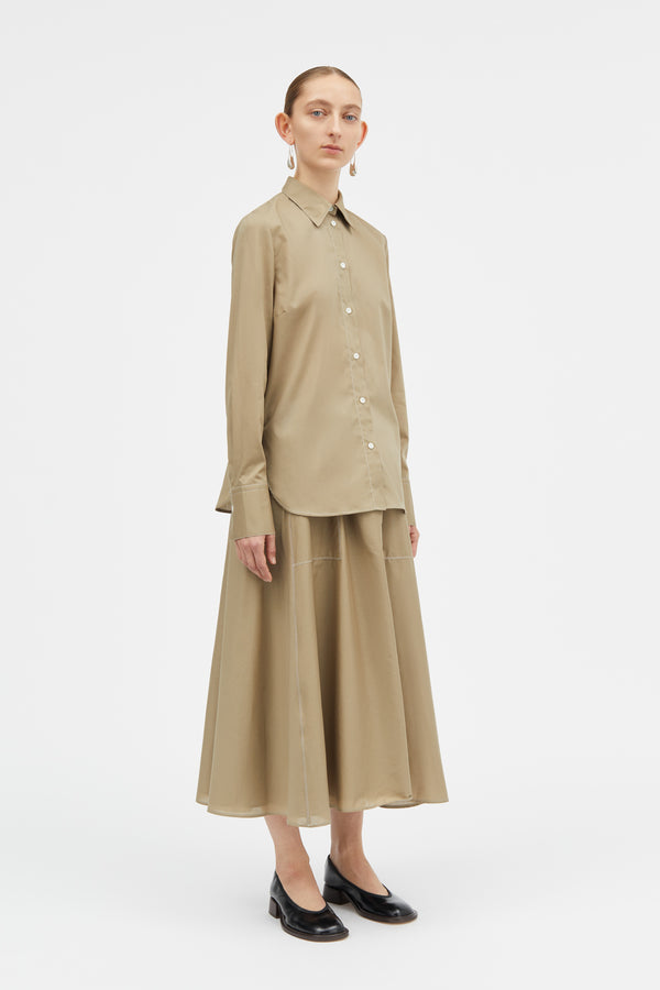 Mark Kenly Domino Tan Sadja Sheer Cotton Shirts KHAKI