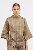 Mark Kenly Domino Tan Sarah Stripe Silk Tech Shirts GOLDEN BROWN