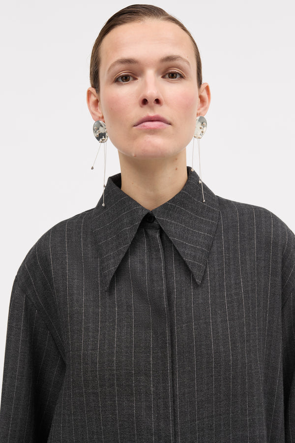 MKDT Studio Selenia Pinstripe Light Wool Shirts DARK GREY