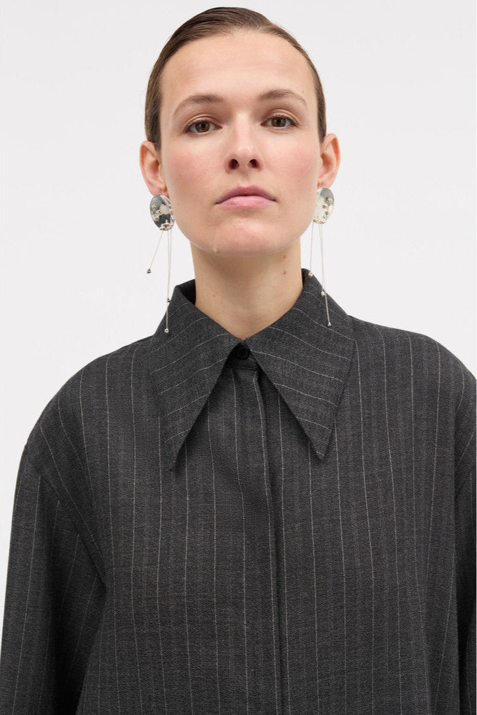 MKDT Studio Selenia Pinstripe Light Wool Shirts DARK GREY