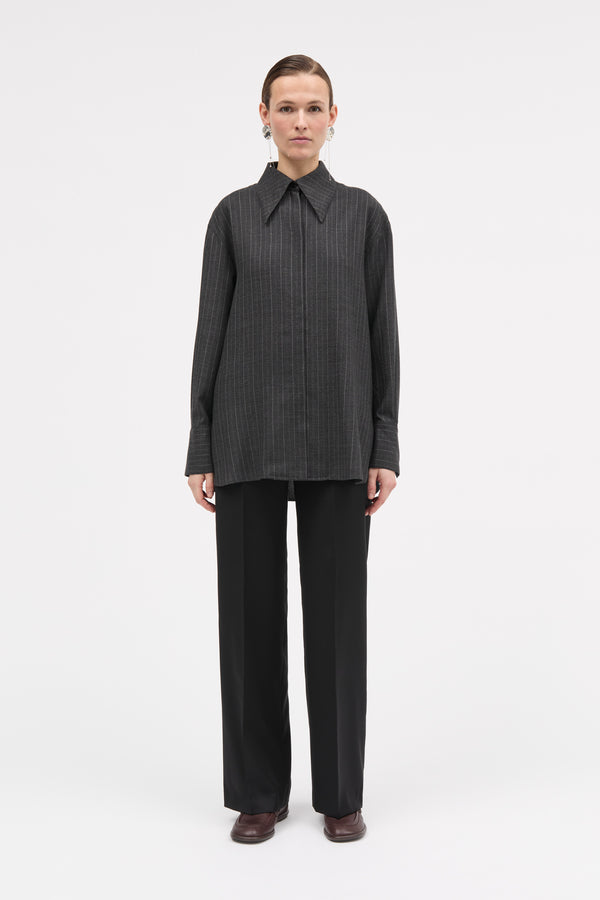 MKDT Studio Selenia Pinstripe Light Wool Shirts DARK GREY