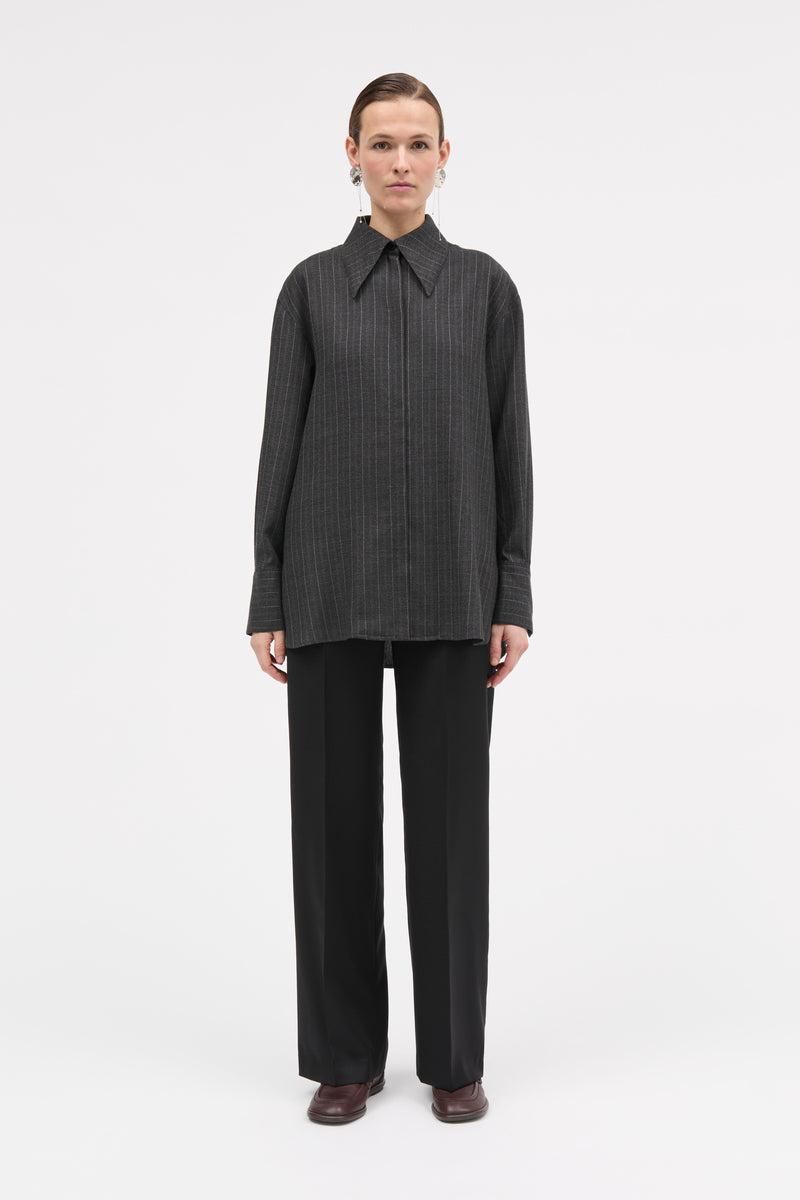 MKDT Studio Selenia Pinstripe Light Wool Shirts DARK GREY