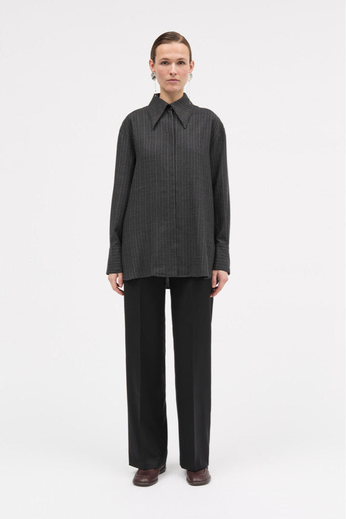 MKDT Studio Selenia Pinstripe Light Wool Shirts DARK GREY