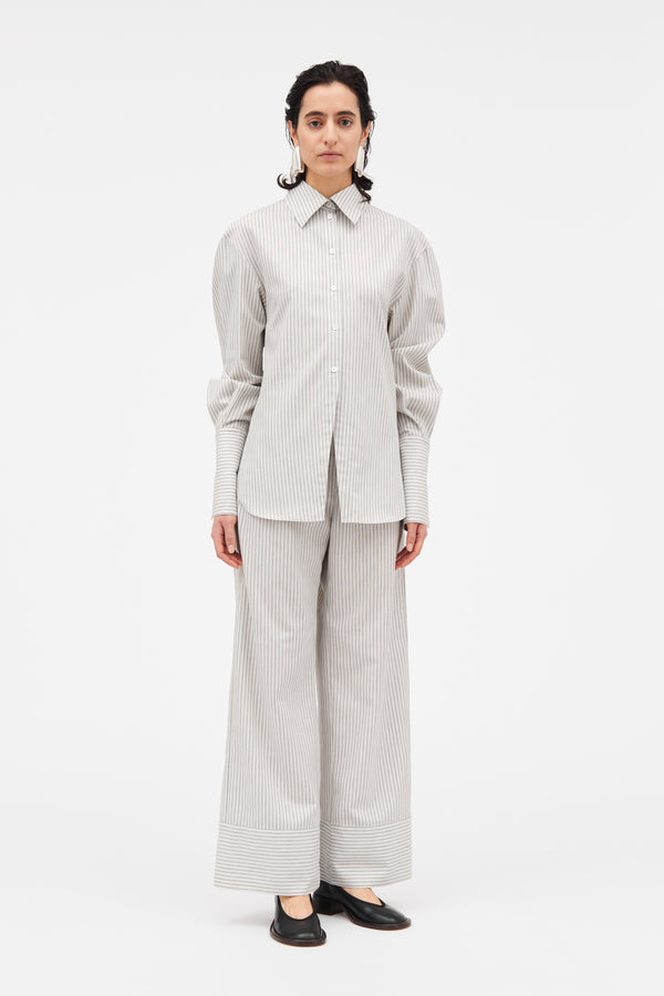 Mark Kenly Domino Tan Sita Striped Cotton Shirts IVORY/CHARCOAL