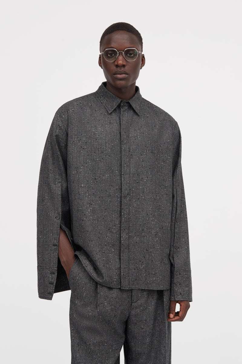 MKDT Studio Stephan Wool Check Structure Shirts BLACK/GREY