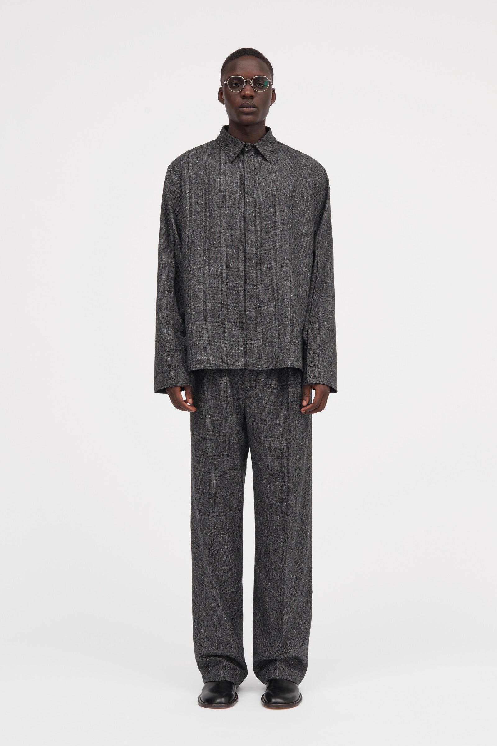 MKDT Studio Stephan Wool Check Structure Shirts BLACK/GREY