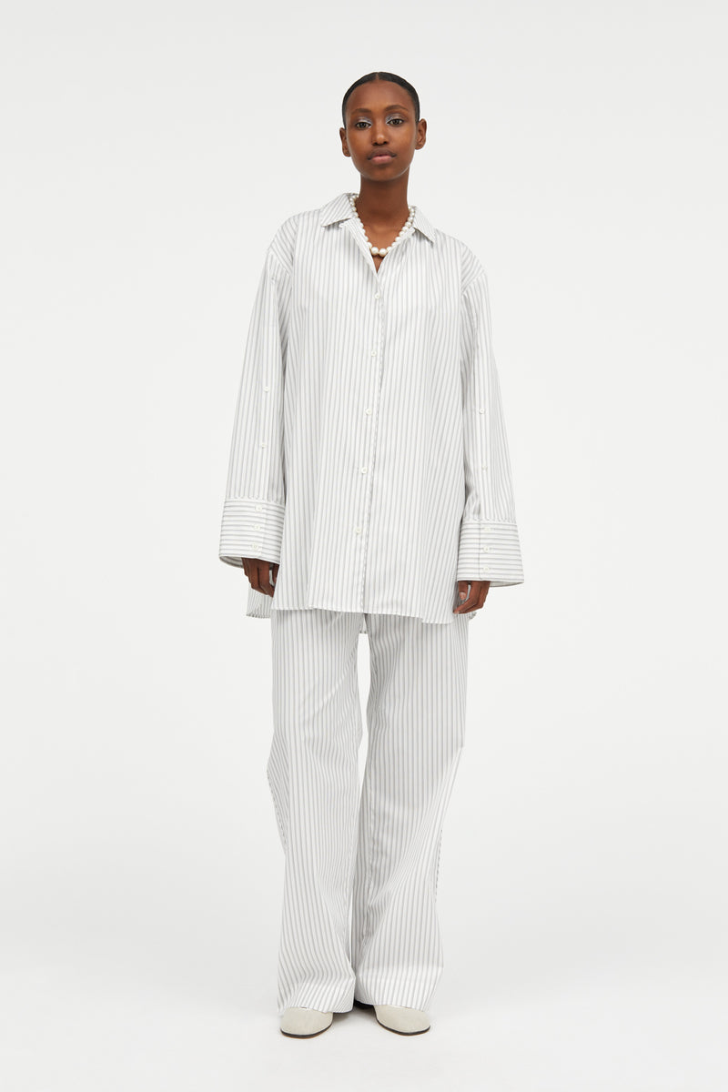 Mark Kenly Domino Tan Svanna Striped Cotton Shirts GREY/WHITE