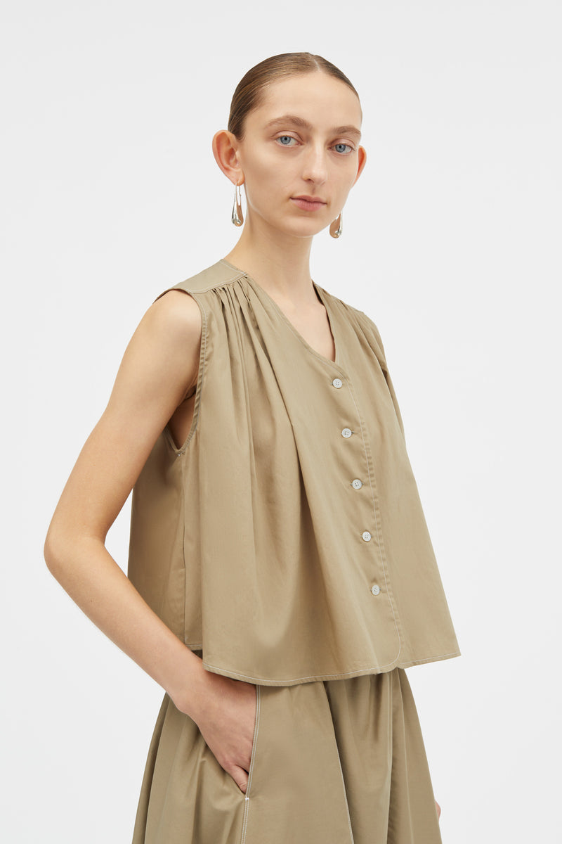 Mark Kenly Domino Tan Tahira Sheer Cotton Blouses KHAKI
