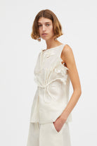 Mark Kenly Domino Tan Tami-atelier Silk Wool Twill Tops IVORY