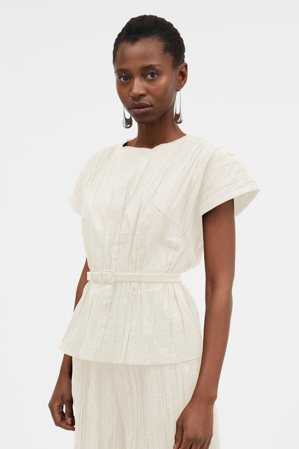 Mark Kenly Domino Tan Tine-atelier Pleated Cotton Tech Blouses BABYS BREATH