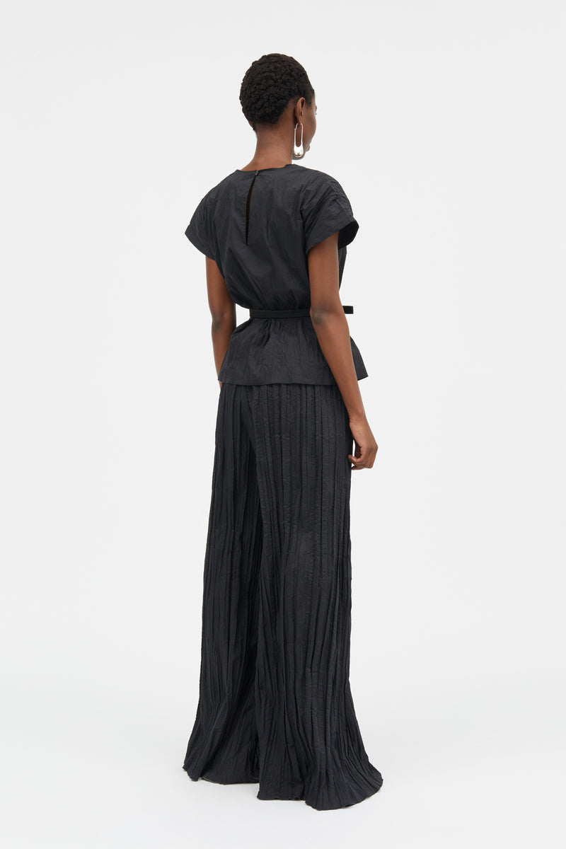 Mark Kenly Domino Tan Tine-atelier Pleated Cotton Tech Blouses BLACK