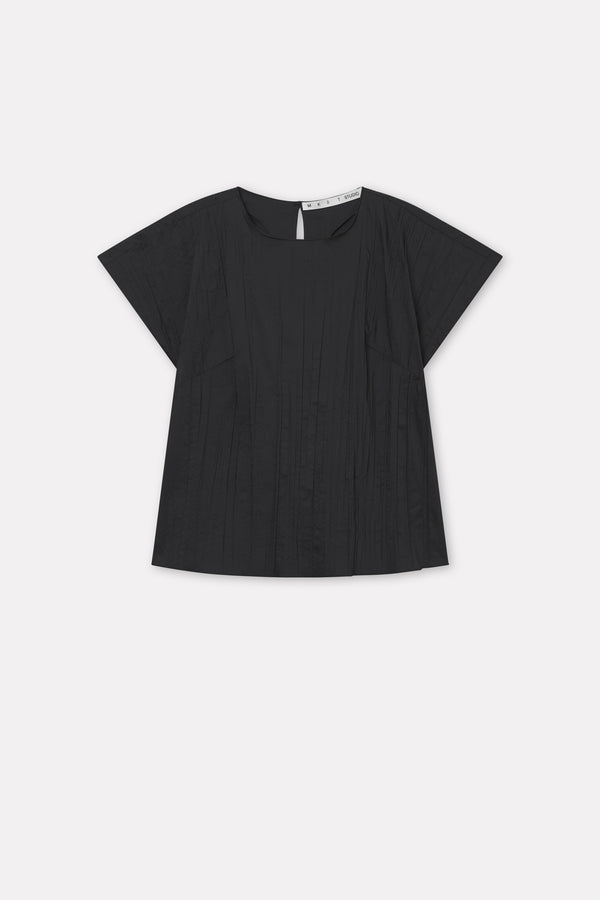 Mark Kenly Domino Tan Tine-atelier Pleated Cotton Tech Blouses BLACK