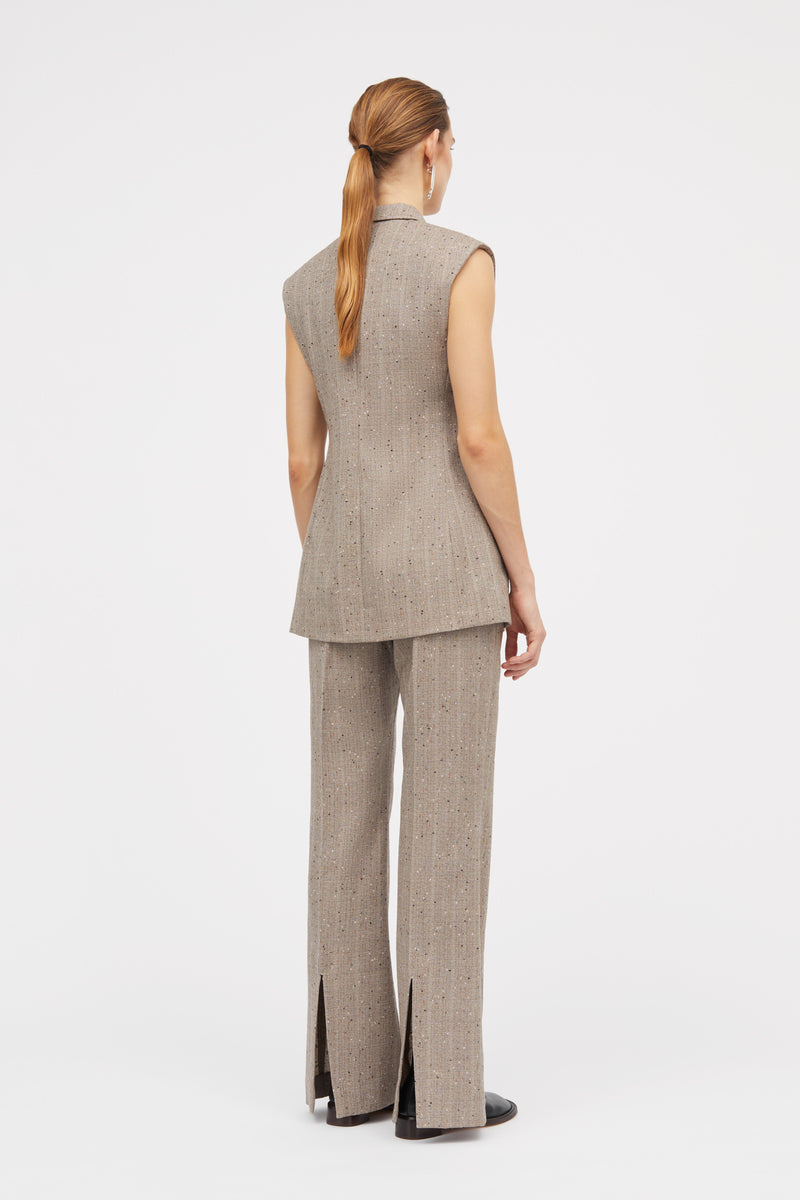 Mark Kenly Domino Tan Vivian Speckled Thin Wool Vest Brown Melange