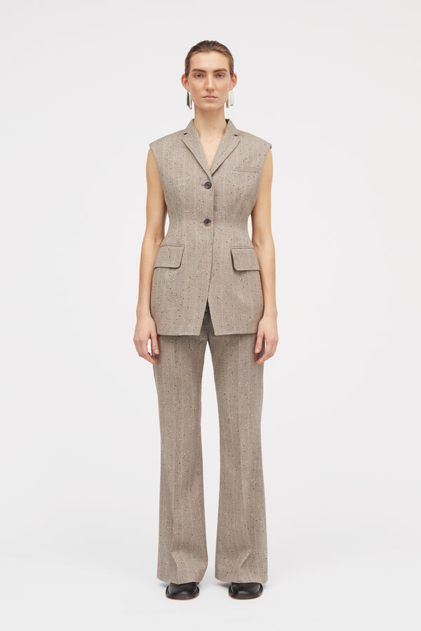 MKDT Studio Vivian Speckled Thin Wool Vest Brown Melange